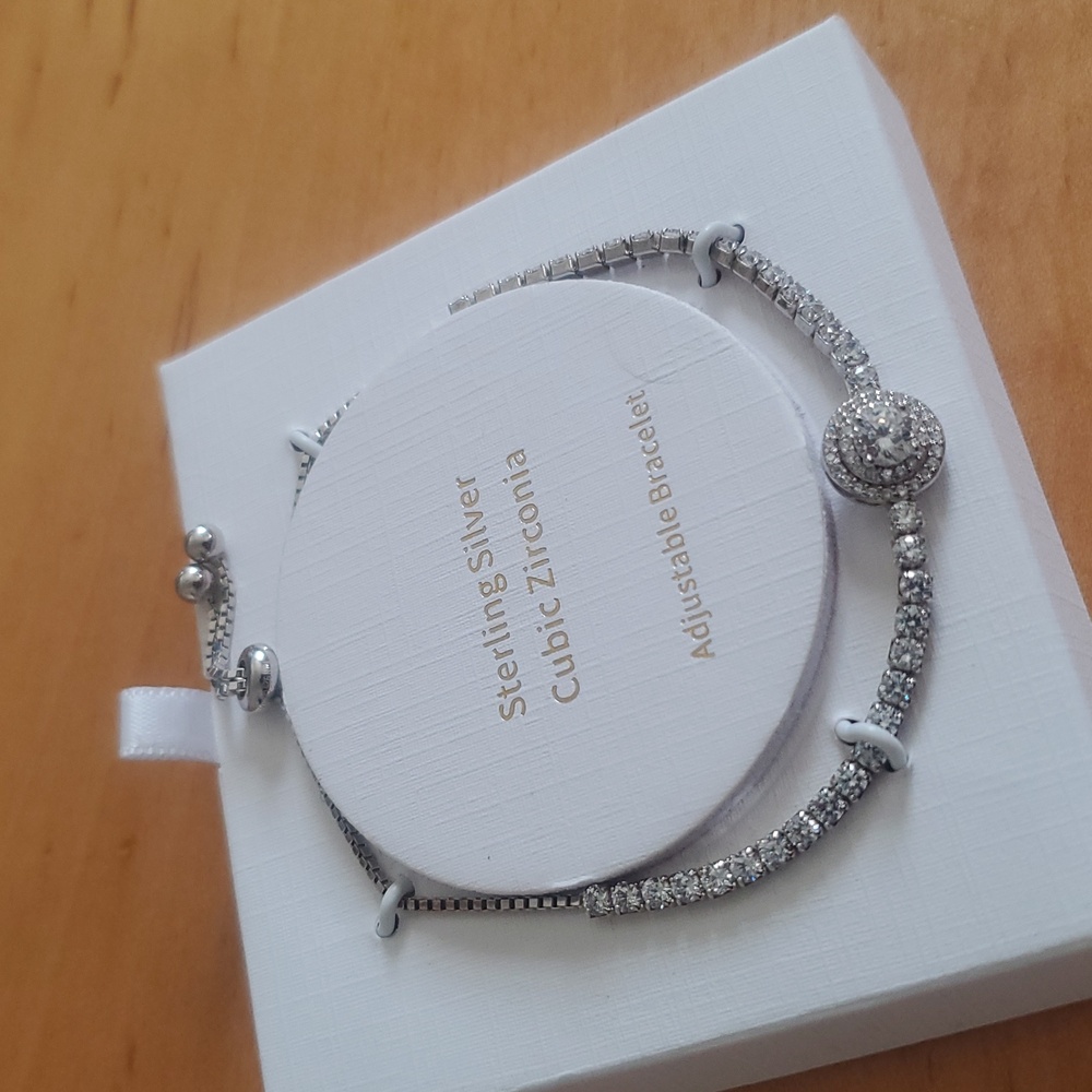Sterling Silver 925 Cubic Zirconia Adjustable Bracelet New